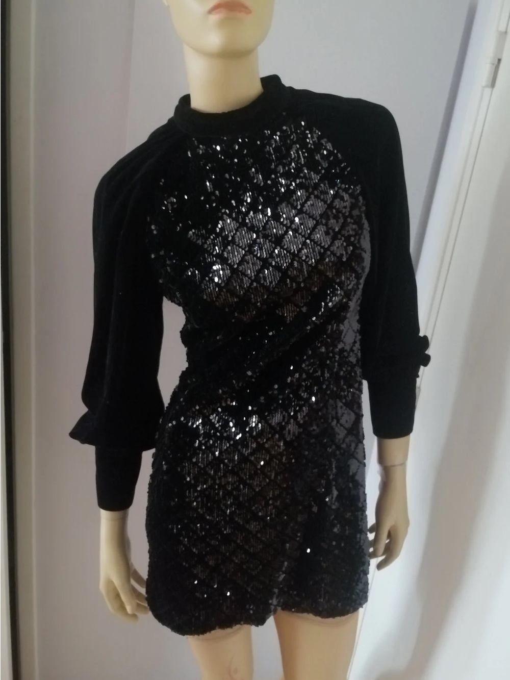 Zara Black Sequin Velvet Mini Dress
